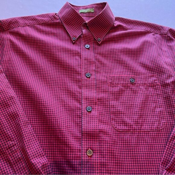 Orvis Men's Long Sleeve Button Down Cotton Shirt Dark Red/Navy Blue Plaid Medium - Picture 4 of 7